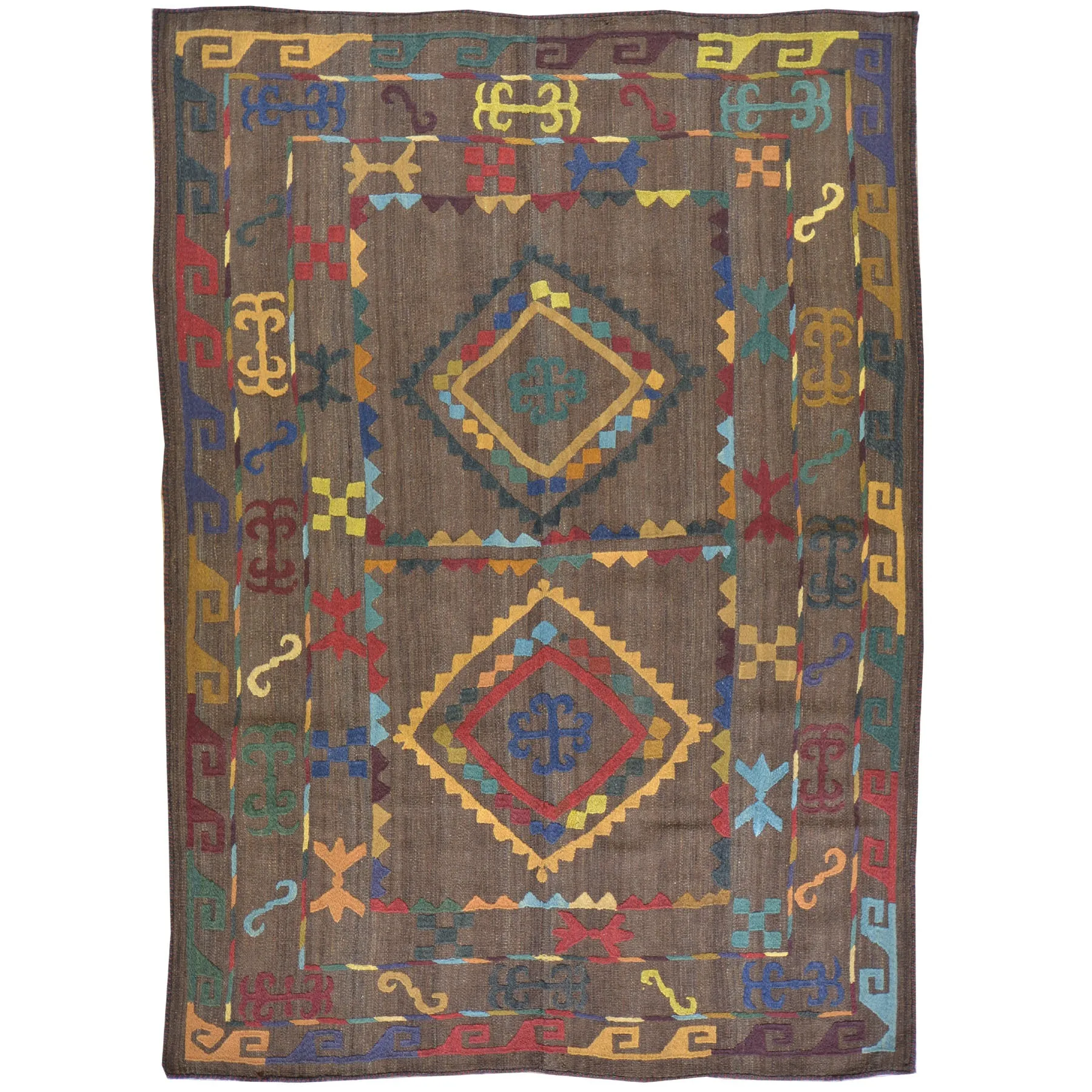 Hand-Woven Afghan Suzani Handmade Wool Flat-weave Rug (Size 4.5 X 6.2) Cwral-7323