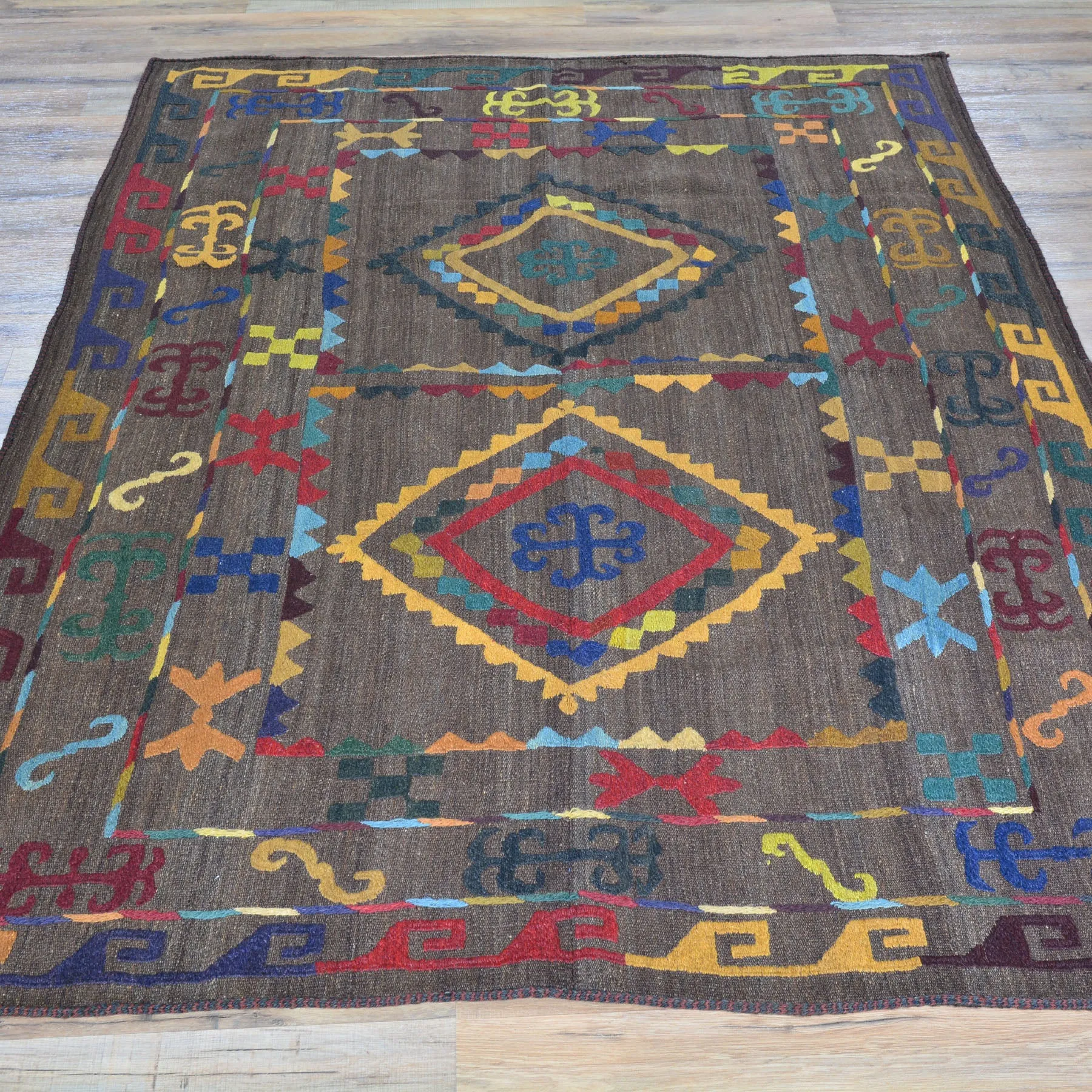 Hand-Woven Afghan Suzani Handmade Wool Flat-weave Rug (Size 4.5 X 6.2) Cwral-7323