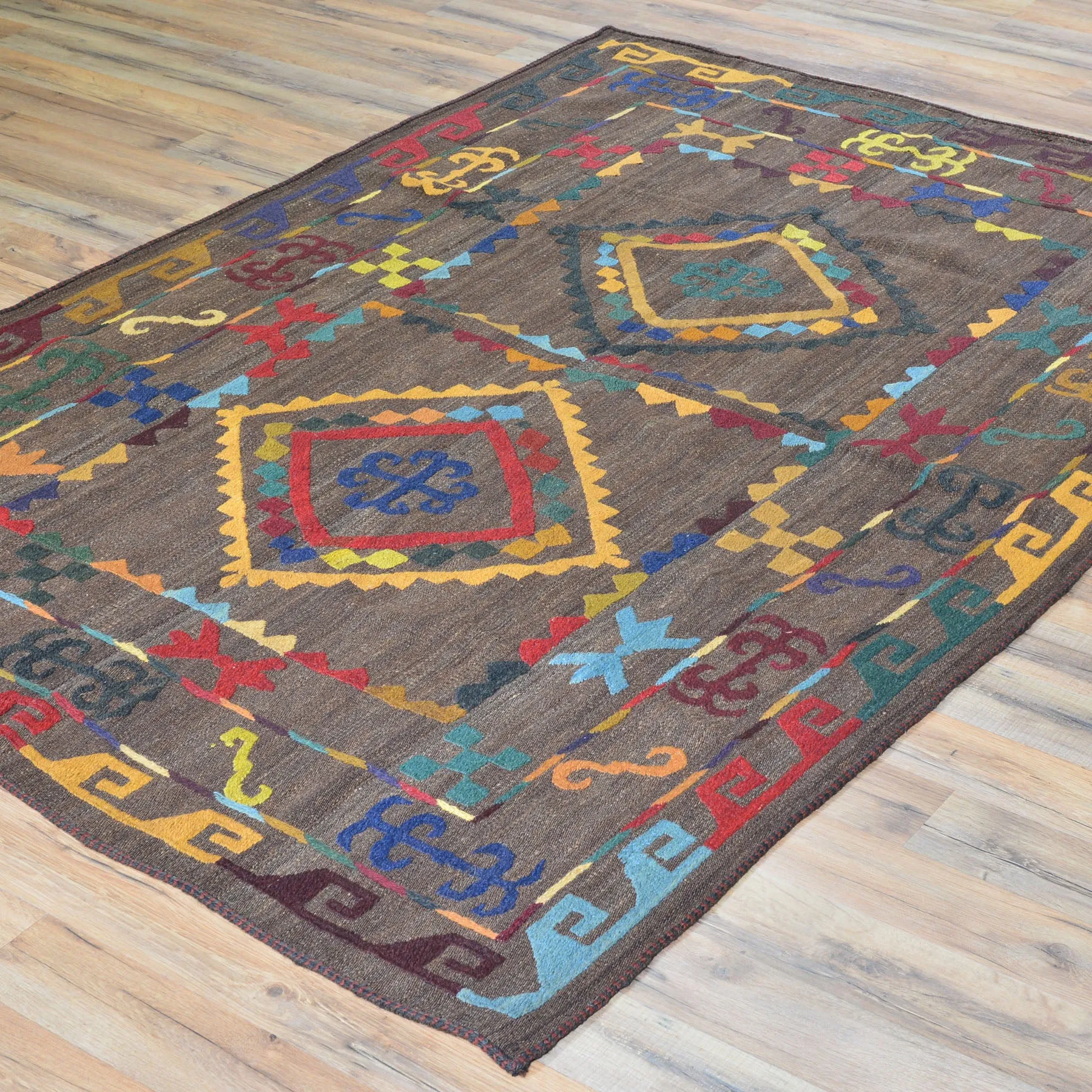 Hand-Woven Afghan Suzani Handmade Wool Flat-weave Rug (Size 4.5 X 6.2) Cwral-7323