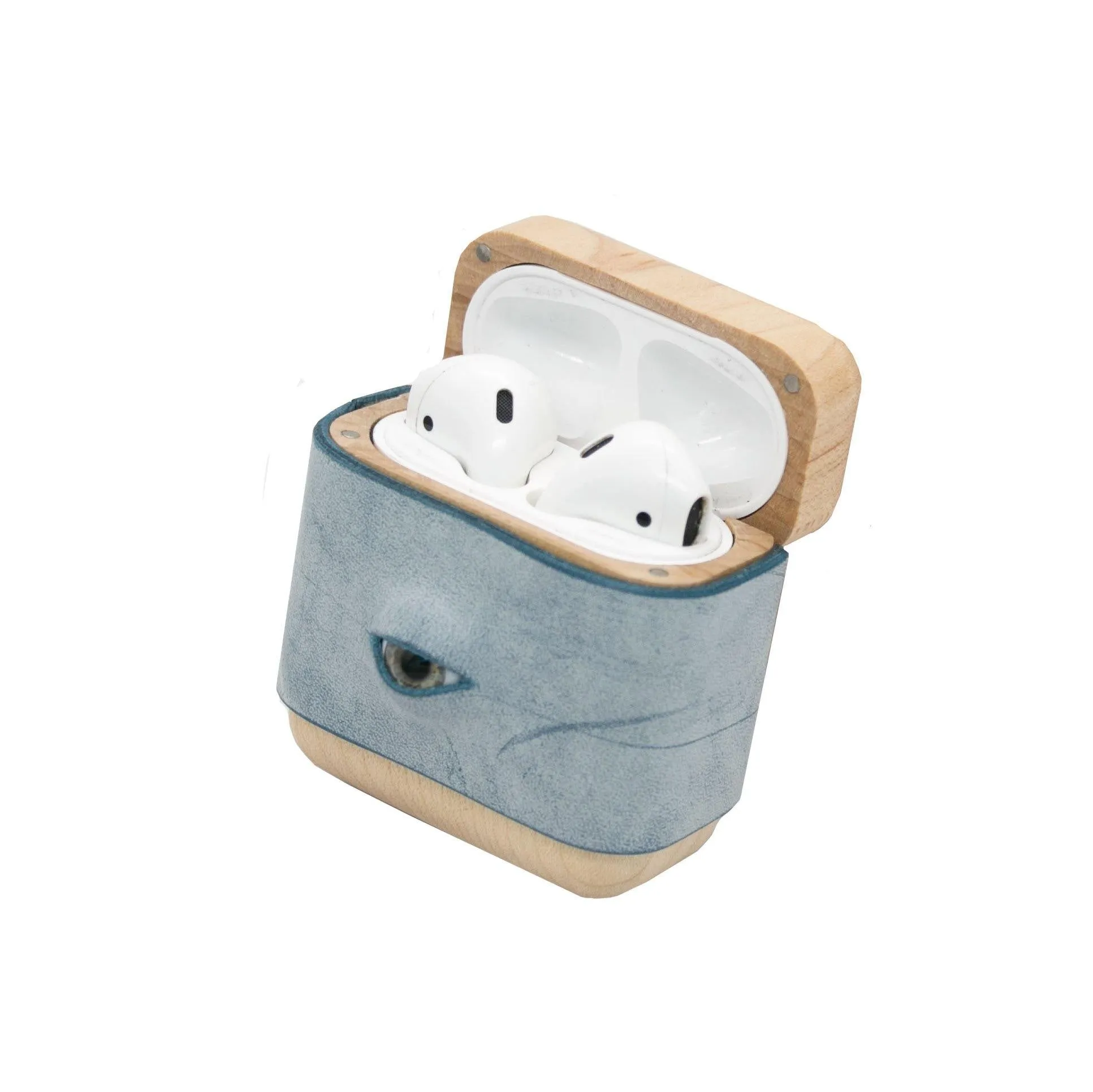 Handmade Pink Leather Coffee Wood AirPods 1,2 Case with Eye Custom Leather AirPods 1,2 Case Airpod Case Cover