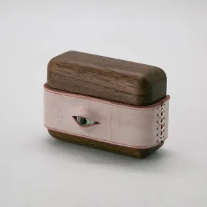 Handmade Pink Leather Coffee Wood AirPods 1,2 Case with Eye Custom Leather AirPods 1,2 Case Airpod Case Cover