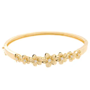 Hawaiian Jewelry 8-12mm 7 Plumeria Rhodium Bangle YG Coating