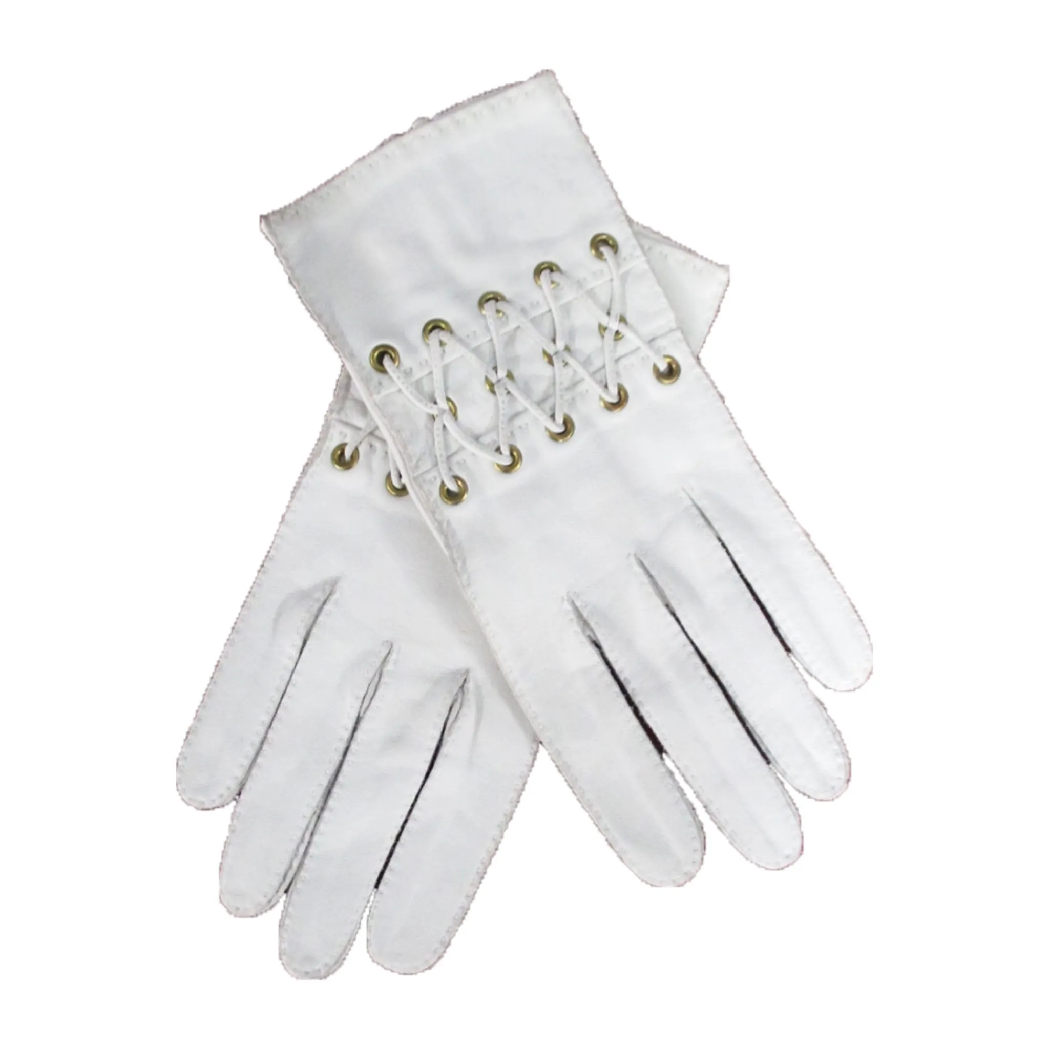 HERMES Vintage white Leather Lace Up Wrist Detail Gloves Size 7