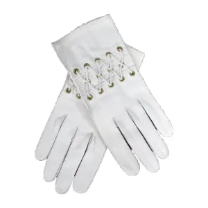 HERMES Vintage white Leather Lace Up Wrist Detail Gloves Size 7
