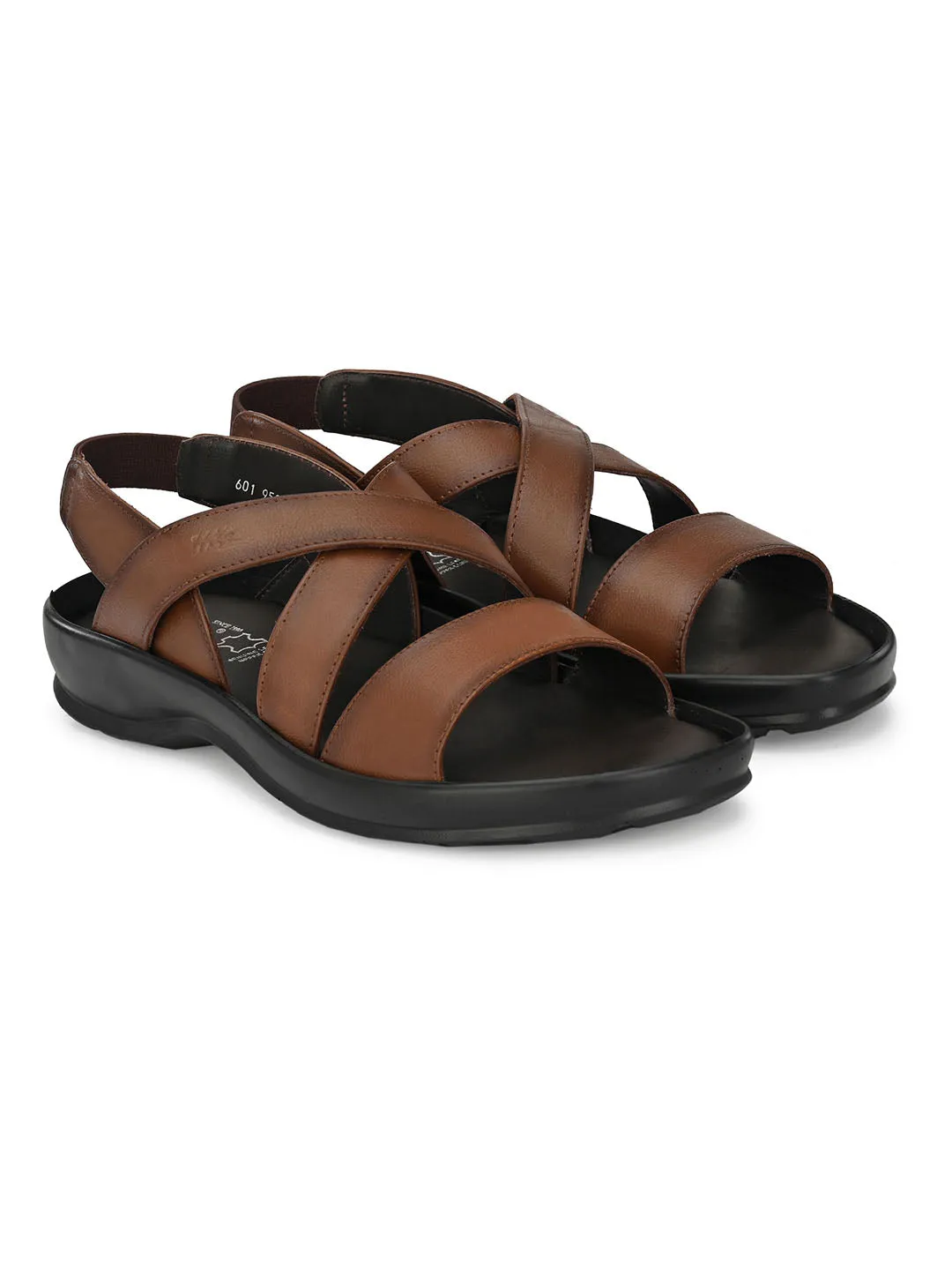 Hitz Men's Tan Leather Open Toe Slip-On Comfort Sandals