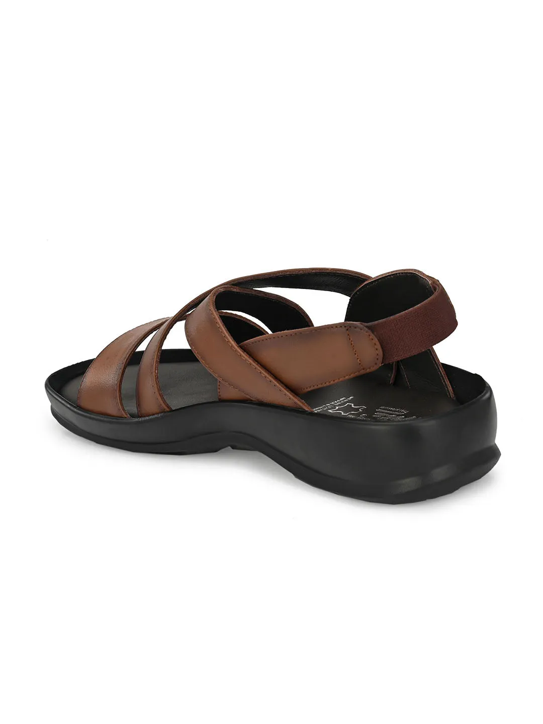 Hitz Men's Tan Leather Open Toe Slip-On Comfort Sandals
