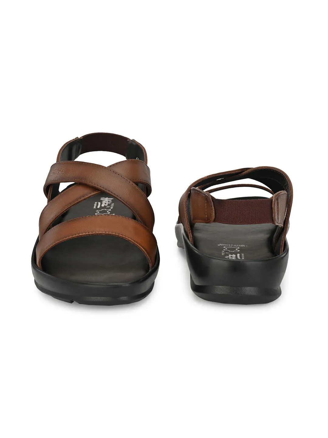Hitz Men's Tan Leather Open Toe Slip-On Comfort Sandals