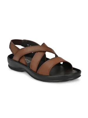 Hitz Men's Tan Leather Open Toe Slip-On Comfort Sandals