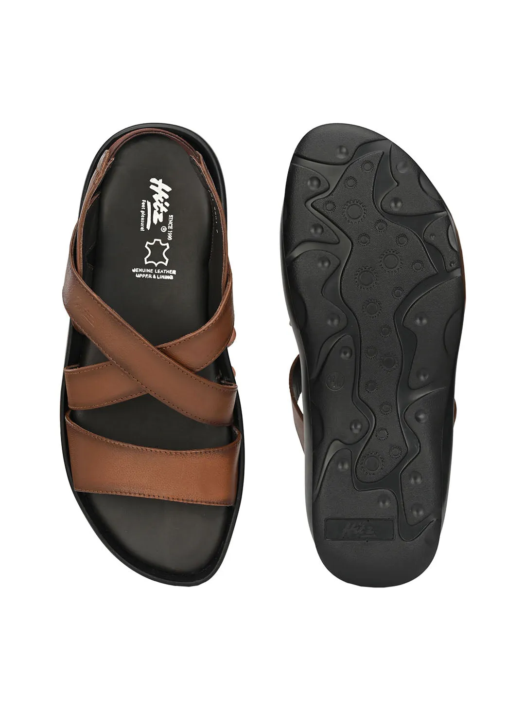 Hitz Men's Tan Leather Open Toe Slip-On Comfort Sandals