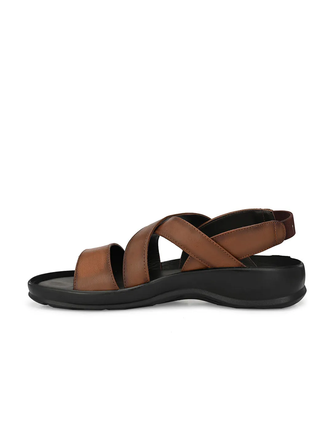 Hitz Men's Tan Leather Open Toe Slip-On Comfort Sandals
