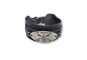 I Must Go! Black Leather Bracelet