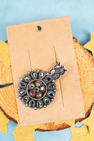 Iridescent Crystal Worn Silvertone Slip On Hat Clip