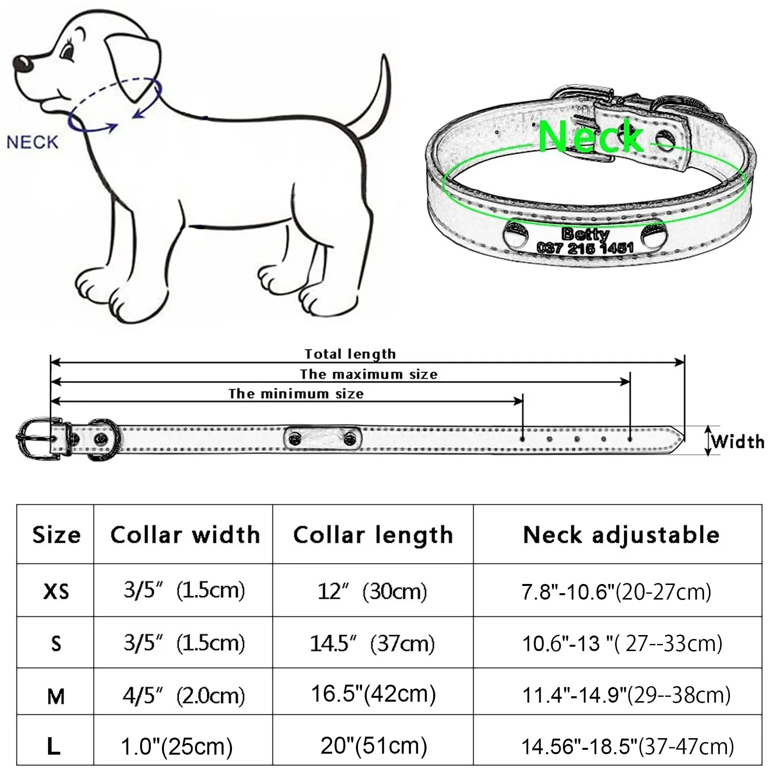 IWKWUZILM Custom Personalized Leather Dog Collars & Nameplate for all breeds, Choose from 7 colors