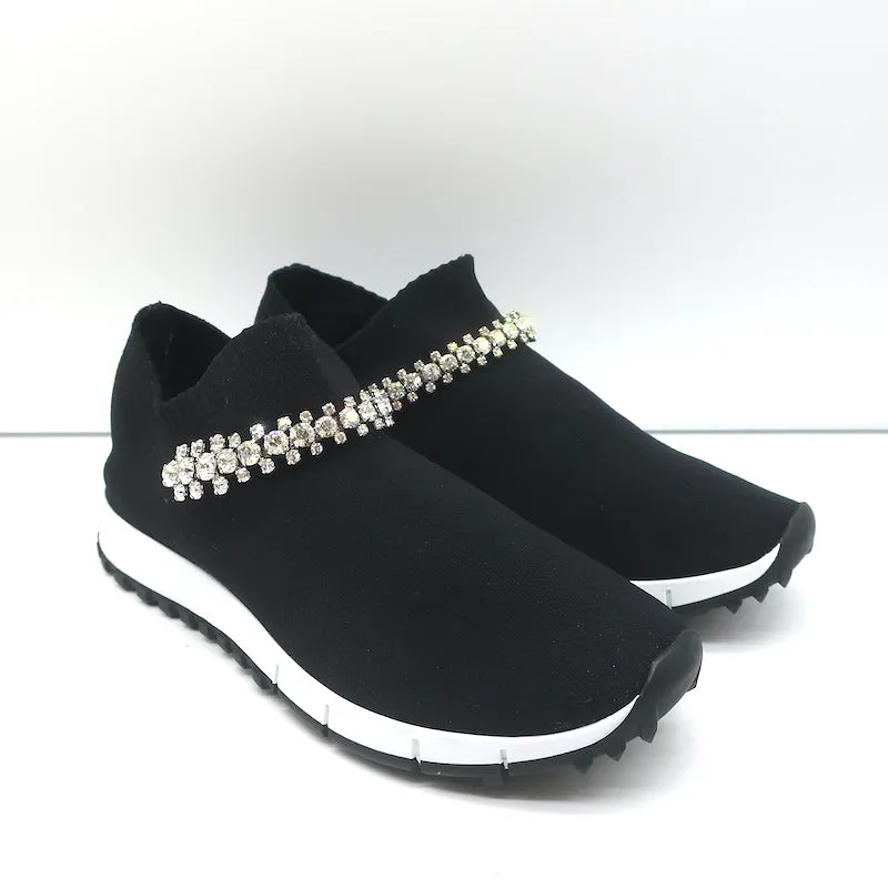 Jimmy Choo Verona Crystal-Embellished Knit Sneakers Black Size 35