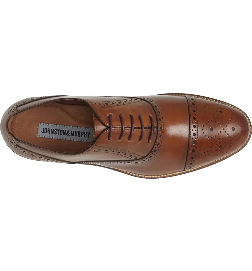 Johnston & Murphy Men's Conard Cap Toe Shoe - Tan Italian Calfskin 8682
