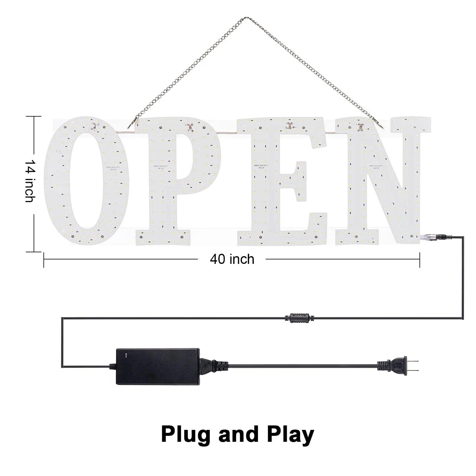 LED Open Signs for Business, 40"x14" Extra Jumbo Unique Design Super Bright Open Sign with Chain, High Visibility Open Sign for Stores Bar Hotel Retail Shops Window Salon Office