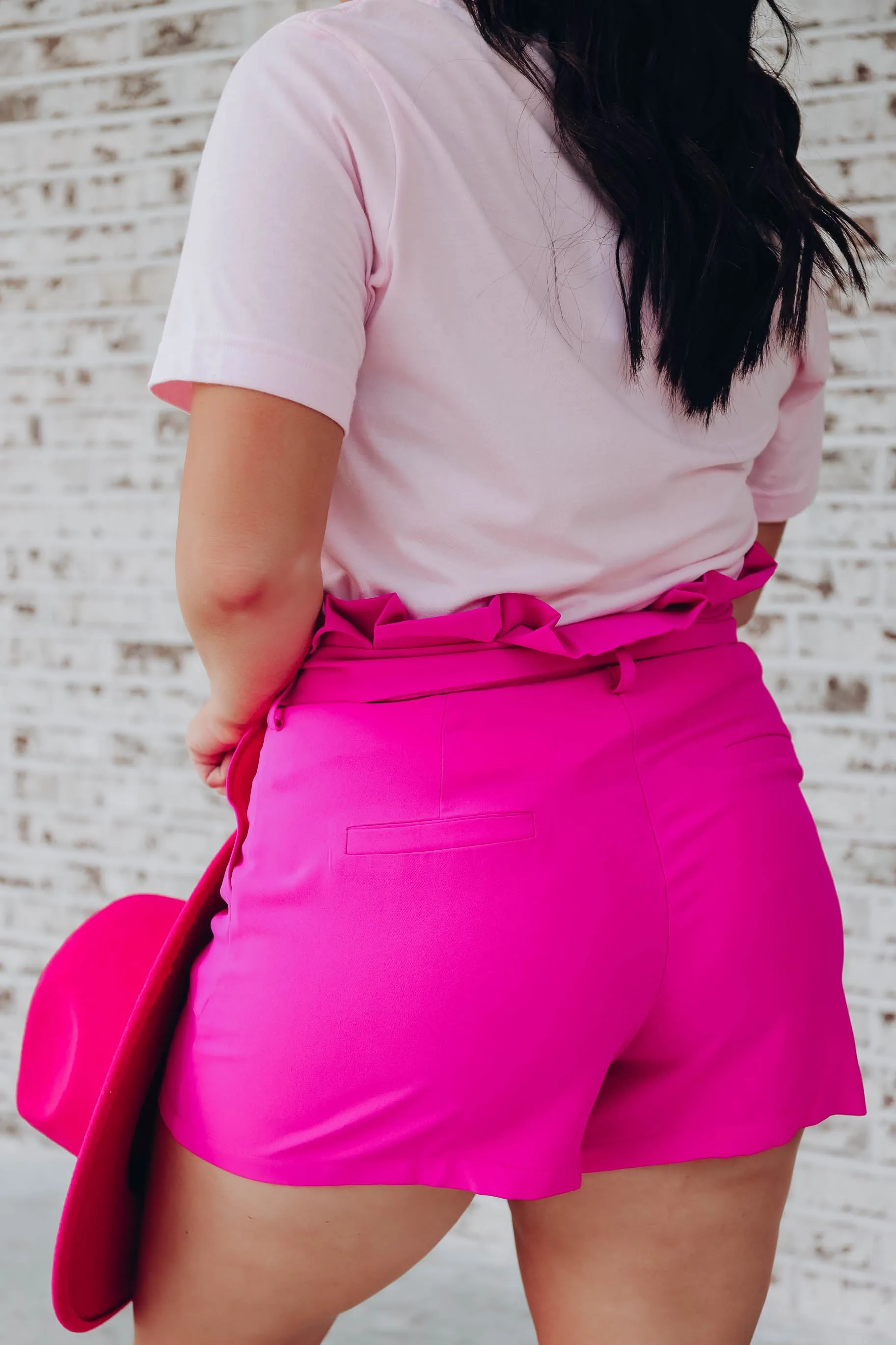 Magenta Pop Paper-bag Pleated Shorts