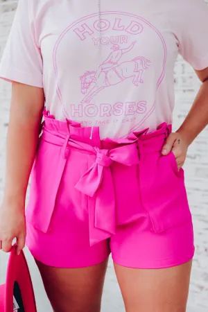 Magenta Pop Paper-bag Pleated Shorts