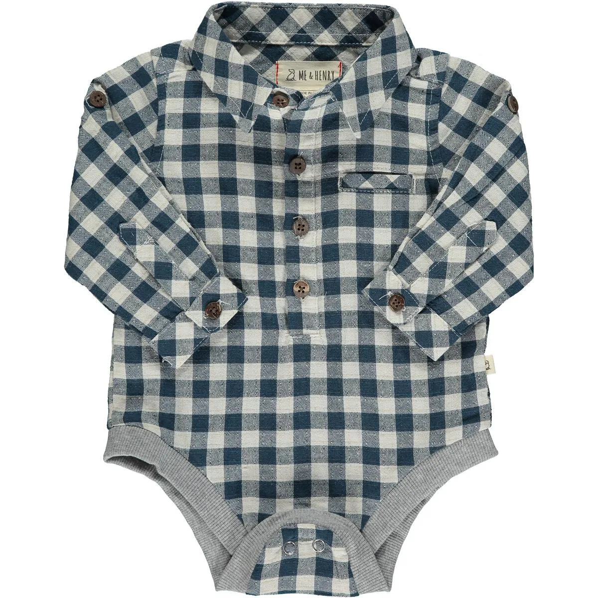Me & Henry Jasper Woven Onesie - Navy Plaid