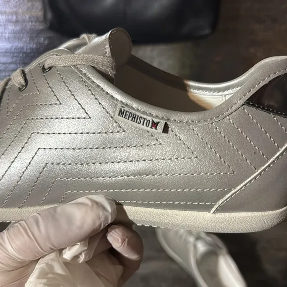 MEPHISTO Ketty Cap Toe Lace up Silver Sneakers. Size US 10