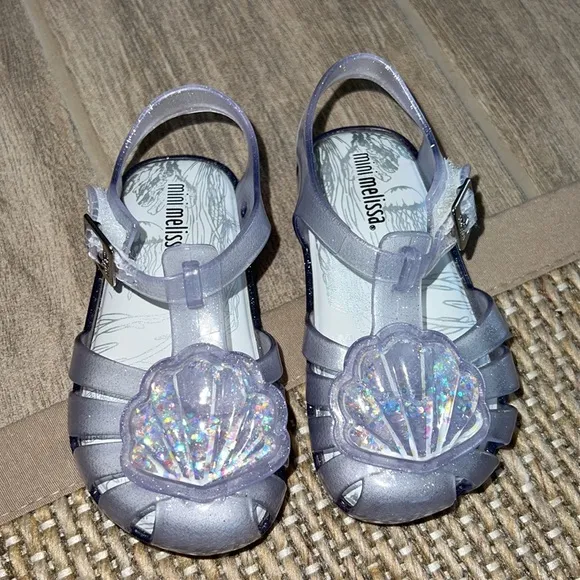 Mini Melissa Aranha XII-Clear Glass Sparkly Shell seashell Sandals size 7