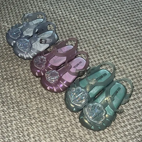 Mini Melissa Aranha XII-Clear Glass Sparkly Shell seashell Sandals size 7