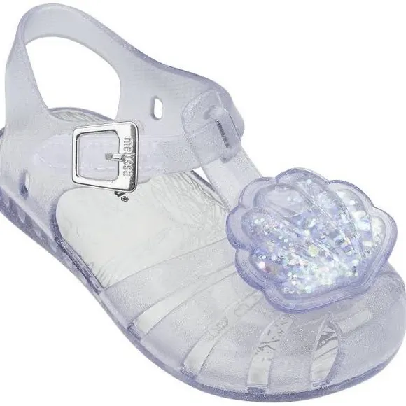 Mini Melissa Aranha XII-Clear Glass Sparkly Shell seashell Sandals size 7