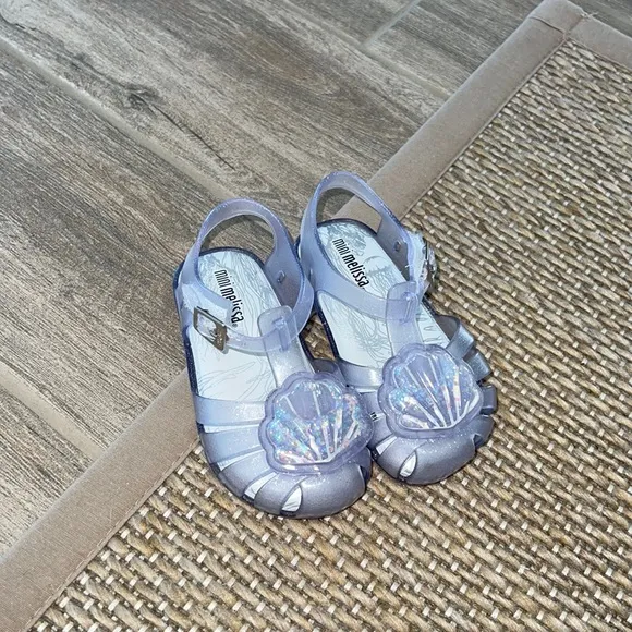 Mini Melissa Aranha XII-Clear Glass Sparkly Shell seashell Sandals size 7