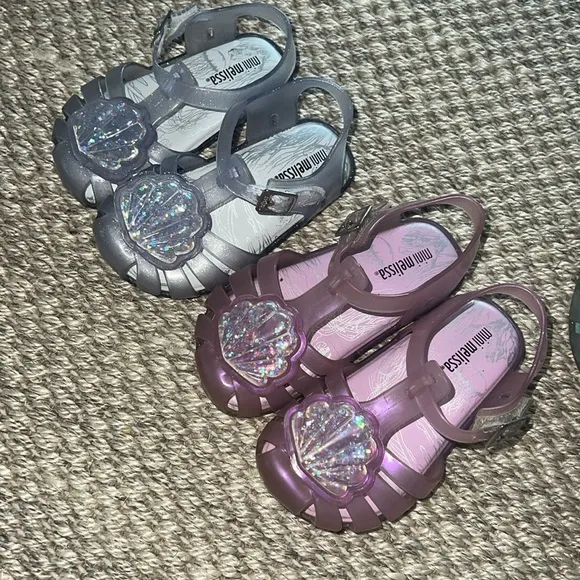 Mini Melissa Aranha XII-Clear Glass Sparkly Shell seashell Sandals size 7