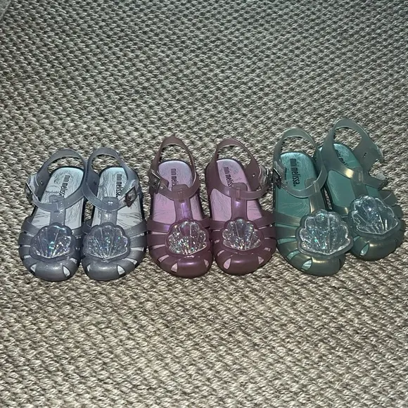 Mini Melissa Aranha XII-Clear Glass Sparkly Shell seashell Sandals size 7