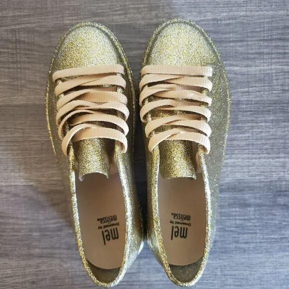 Mini Melissa Mel Be Gold Glitter Rubber Sneaker Shoe Laces Metallic Size Kid's 3