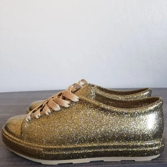 Mini Melissa Mel Be Gold Glitter Rubber Sneaker Shoe Laces Metallic Size Kid's 3