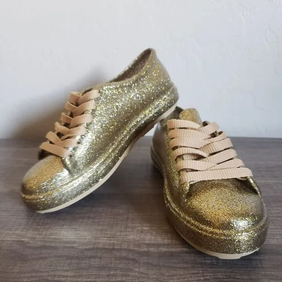 Mini Melissa Mel Be Gold Glitter Rubber Sneaker Shoe Laces Metallic Size Kid's 3