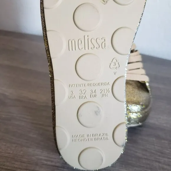 Mini Melissa Mel Be Gold Glitter Rubber Sneaker Shoe Laces Metallic Size Kid's 3