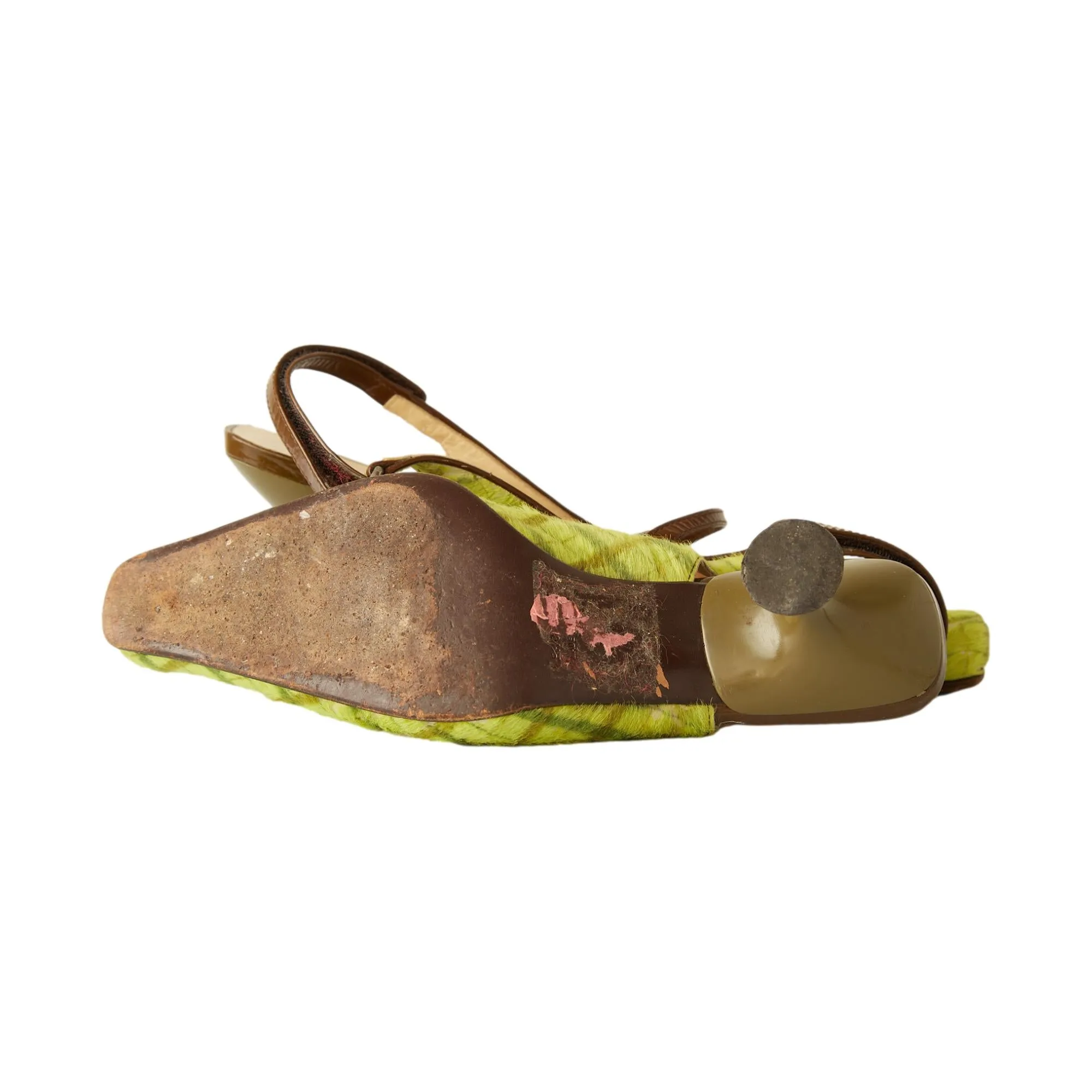Miu Miu Green Plaid Calf-hair Kitten Heels