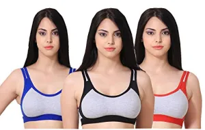 new blue eyes Non Padded Cotton Gym Wear Daily Workout Sports Bra for Girls Pack of 3 (32)