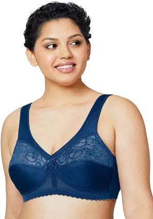 New Glamorise Women's Full Figure MagicLift Cotton Wirefree Support Bra in Navy, Sz 38F! Retails $60 