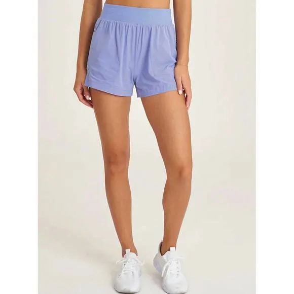 NEW THRIVE SOCIETE angled inset running shorts in wild indigo