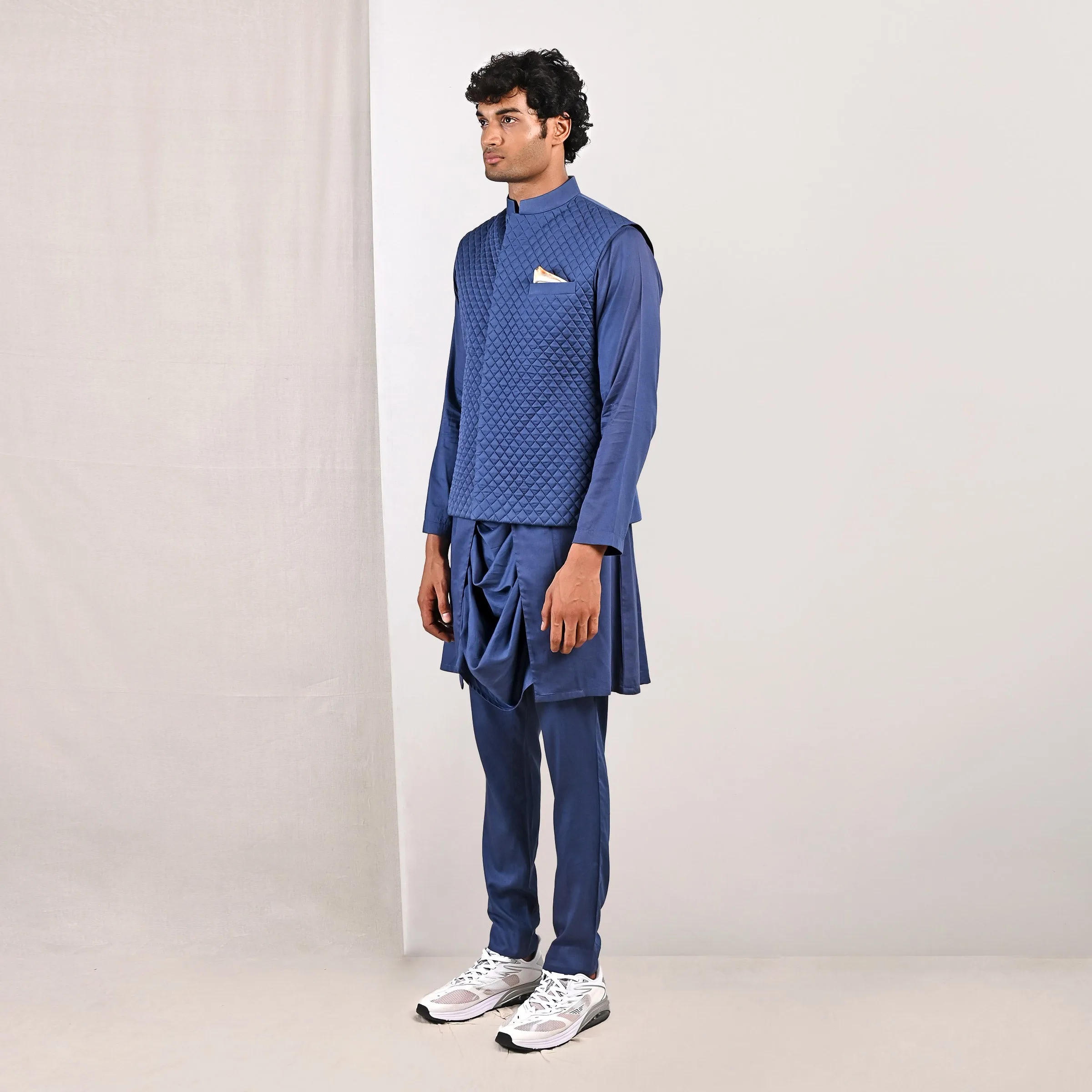 Niall Quilted Nehru Jacket with Cowl Kurta Set
