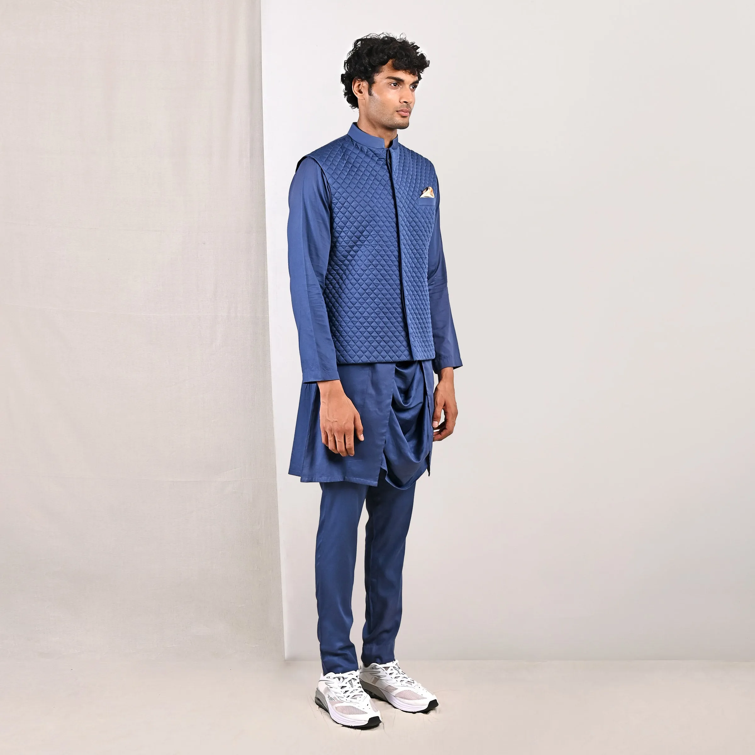 Niall Quilted Nehru Jacket with Cowl Kurta Set
