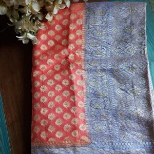 Orange-Blue Buti Jaal Banarasee Saree online