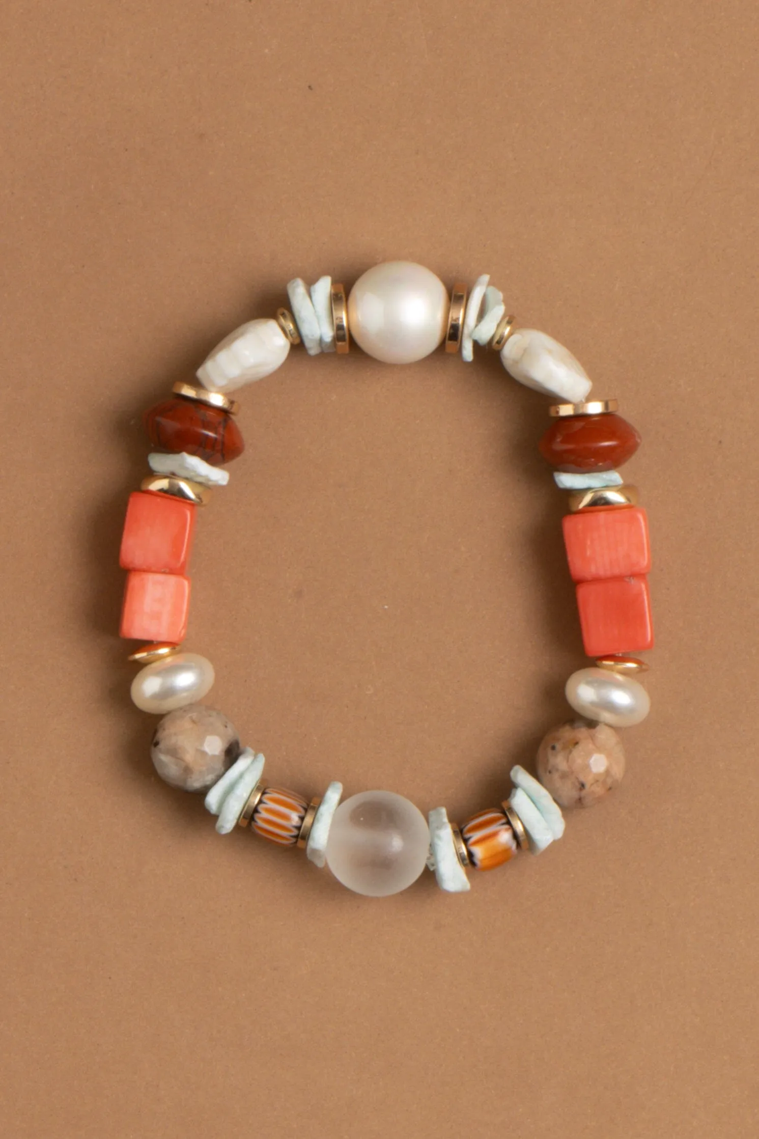 Orange Mix Stone Stretchy Bracelet