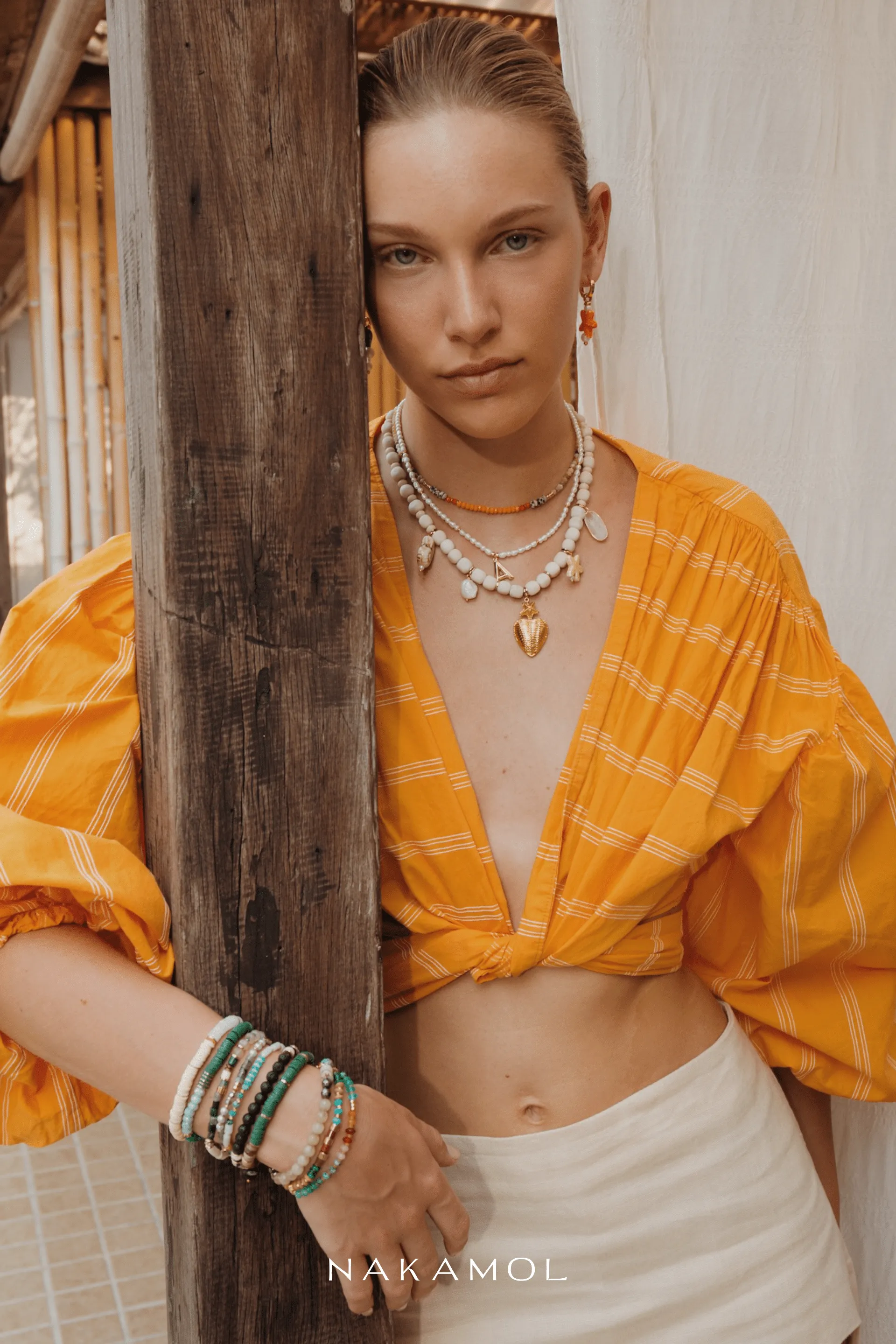 Orange Mix Stone Stretchy Bracelet