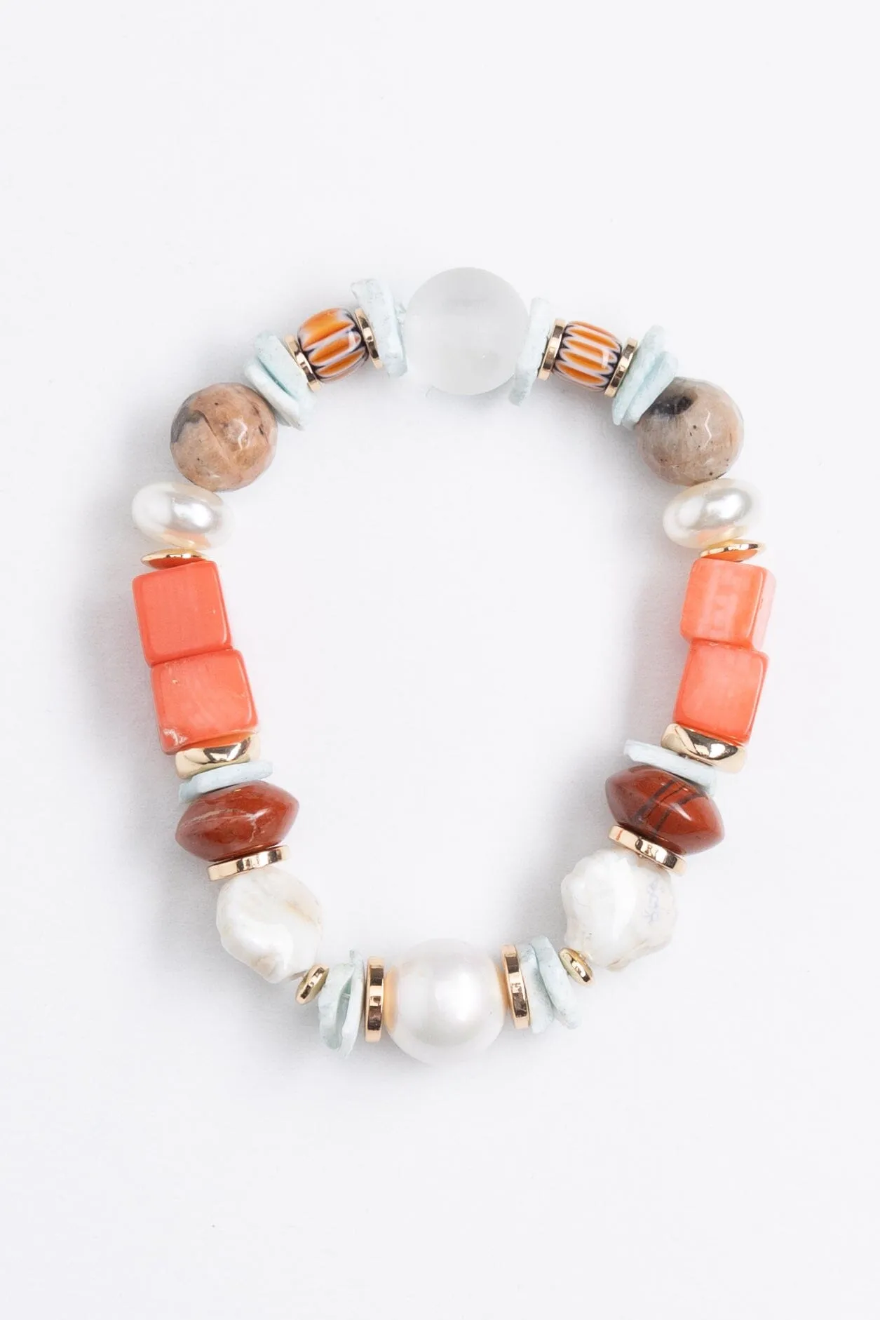 Orange Mix Stone Stretchy Bracelet