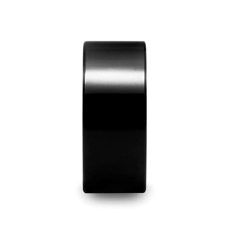 OZARK Black Pipe Cut Highly Polished Men's Extra Wide Tungsten Ring - 10mm
