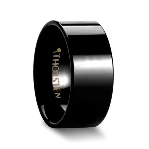 OZARK Black Pipe Cut Highly Polished Men's Extra Wide Tungsten Ring - 10mm