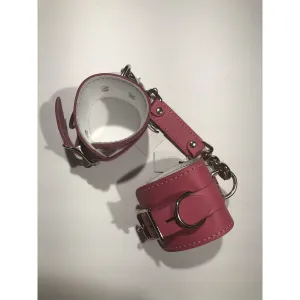 Pink and White Leather Cuff and Connector Set  M/L