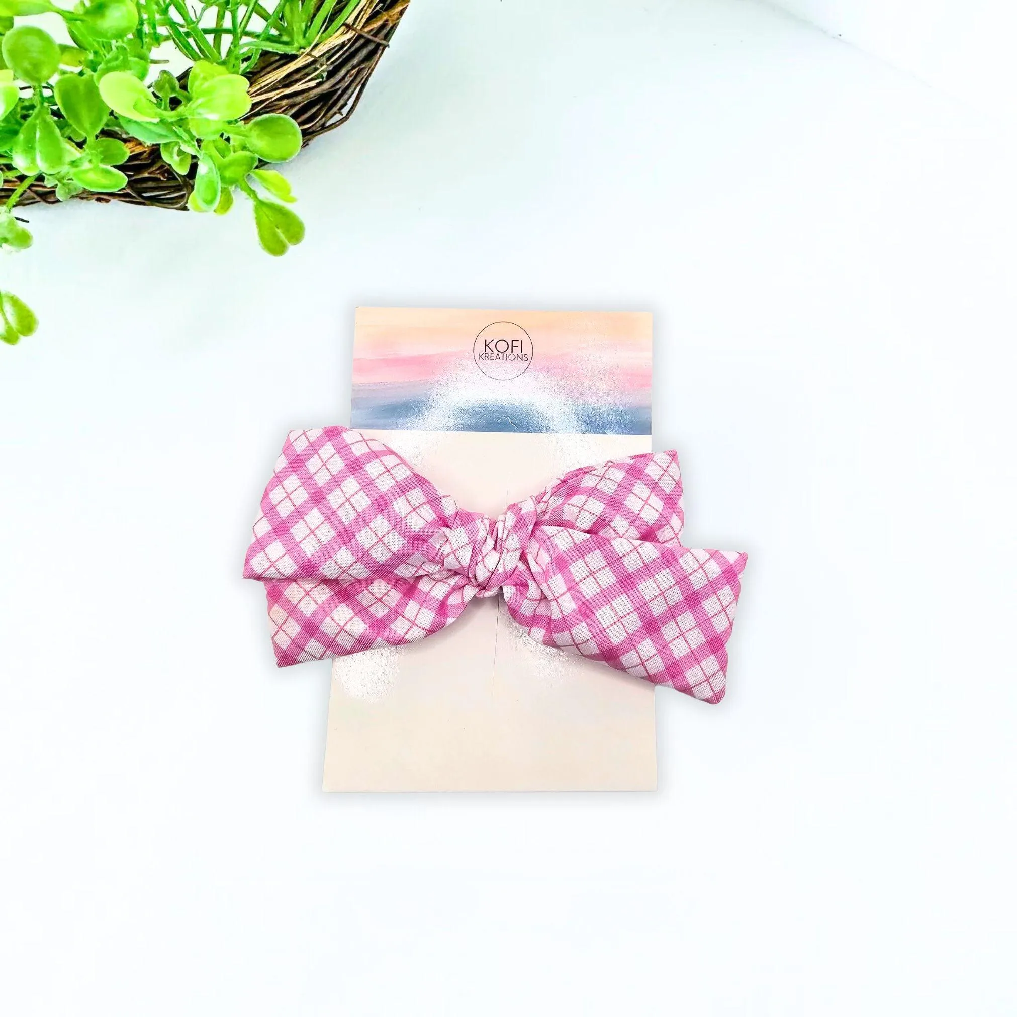 Pink Plaid Hand-Tied Hair Bow
