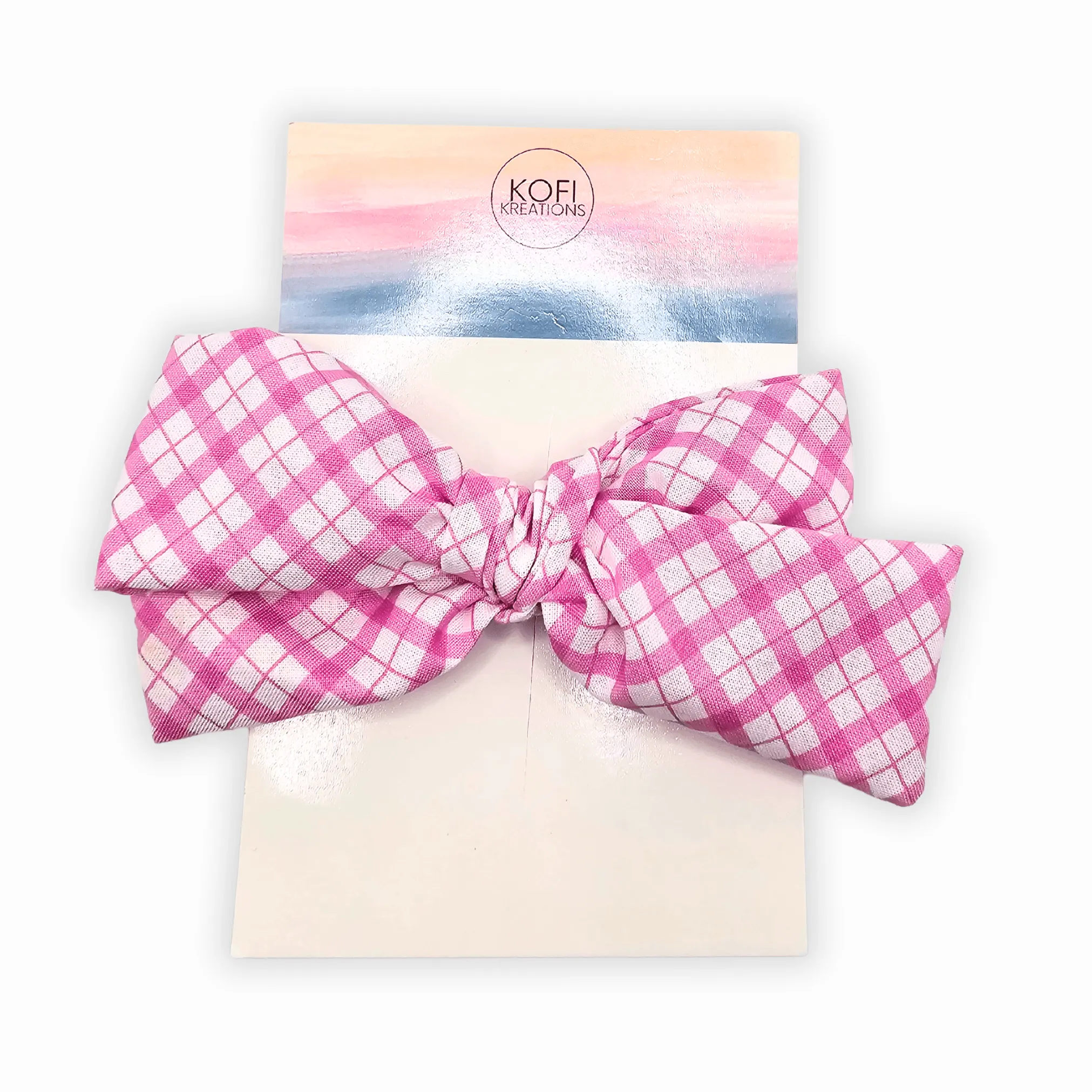 Pink Plaid Hand-Tied Hair Bow