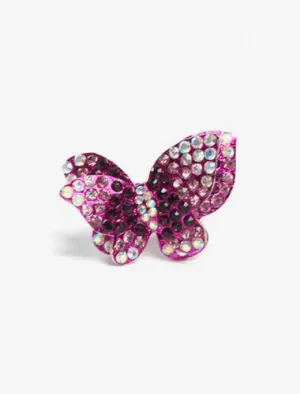 Plus Size Stretchy Rhinestone Purple Butterfly Ring